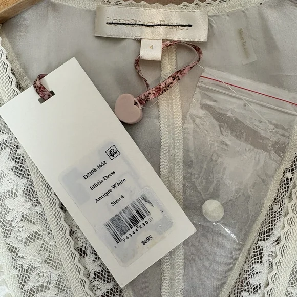 LoveShackFancy Ellitia Maxi Dress Victorian Lace Button Front Ivory NWT Size 4 - Picture 7 of 15
